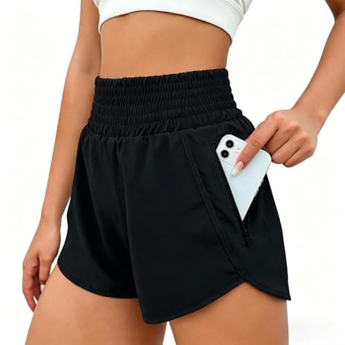 Image of LXEASYGO 2 in 1 Running Shorts Women with Zipper Pocket High Waist Quick Dry Lightweight Workout Sports Shorts for Gym Training Jogging (UK, Alpha, M, Regular, Regular, Black)