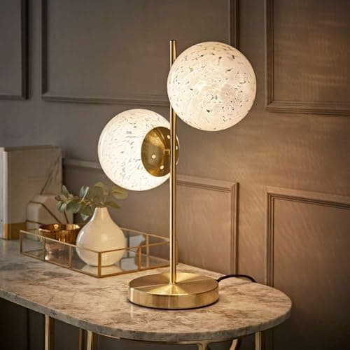 Image of ValueLights | Jas Gold 2 Way Table Lamp with White Confetti Glass Globe Shades and Bulbs | Table Lamp, Home Décor & Improvement Essential