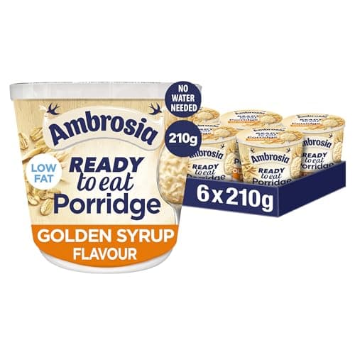 Image of Ambrosia Low Fat Porridge Pots, Ready-to-Eat Golden Syrup Flavour With British Wholegrain Oats, 210 g (Pack of 6)