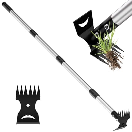 Image of Weed Remover Tool 2-in-1 Weed Rake & Hoe Combo, Heavy Duty Manual Weed Puller with 40-148cm Adjustable Long Handle, Ergonomic Weeding Tools for Lawn, Yard, Patio, Garden