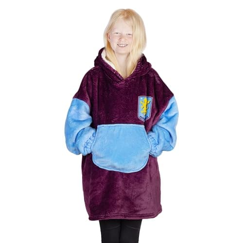 Image of The Gift Scholars Aston Villa FC Officially Licensed Kids Oversized Sherpa Fleece Hoodie – Ultra-Soft, Cozy Wearable for Kids and Boys