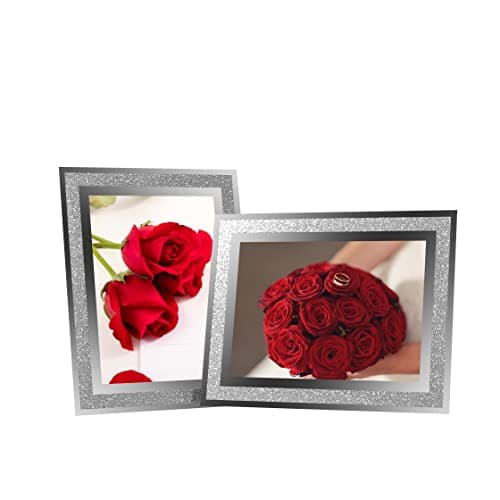 Image of LOKCASA 5x7 Glass Photo Picture Frames,Sparkly Silver Border Frames, 2 Pack for Wedding Family etc. Photos