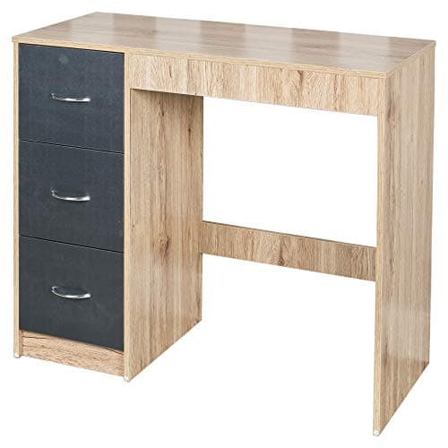 Image of URBNLIVING 3 Drawer Wooden Bedroom Dressing Table (Oak Carcass + Black Drawers)
