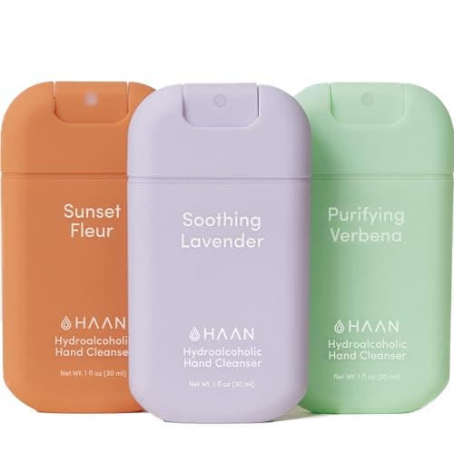 Image of HAAN Hydrating Hand Cleansing Spray with Aloe Vera (Pack of 3) – Clean Your Hands - 1 of Each Scent: Sunset Fleur, Purifying Verbena, Soothing Lavender