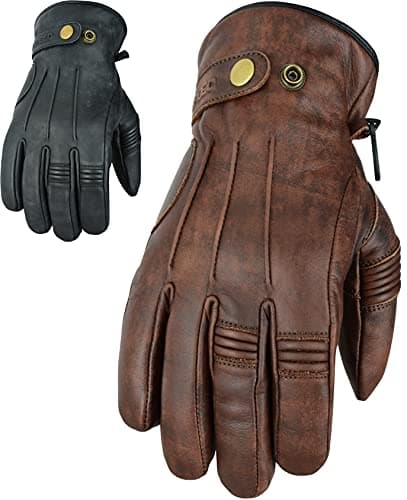 Image of Texpeed Mens Motorcycle Leather Gloves - Touring Motorbike Riding Biker Moped Warm Soft Lightweight Gloves Brown - XL