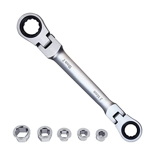 Image of LOSCHEN 180°Flex-Head Ratcheting Combination Wrench Set 7-in-1 Double Box End Ratchet Spanner with 8, 10, 12, 13,14,17,19mm, Metric Wrench, Chrome-Plated CV Steel