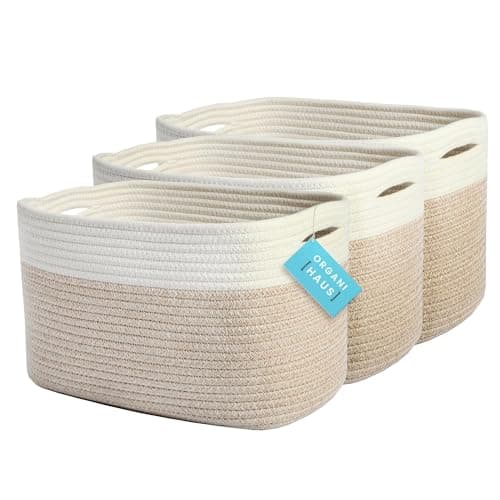 Image of OrganiHaus 3-Pack White Storage Baskets for Shelves, Cotton Rope Basket for Towel Storage, Bathroom Baskets & Bins, Woven Blanket Basket for Living Room, Shoe Baskets, Baby Toy Storage Basket