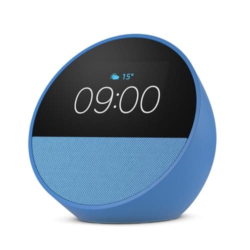 Image of Certified Refurbished Echo Spot (2024 release), Smart alarm clock with vibrant sound + Alexa, Ocean Blue