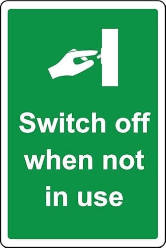 Image of Switch off when not in use Safety sign - Self adhesive sticker (300mm x 200mm)