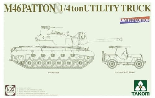 Image of TAKOM 1:35 M46 Patton US Medium Tank + ¼ton Utility Truck Model Military Kit