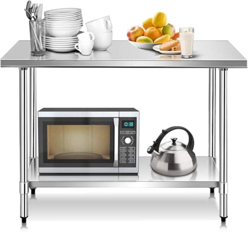 Image of tonchean Stainless Steel Tables Commercial Kitchen Catering Table Heavy Duty Preparation Work Bench with Adjustable Under Shelf for Restaurant Home Hotel 91 X 61 X 85 cm