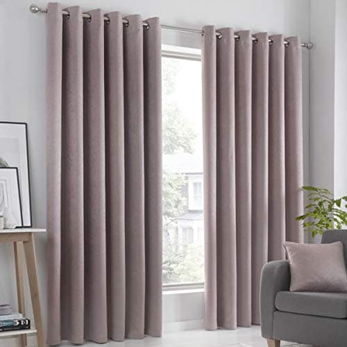 Image of Fusion Strata Woven Eyelet Lined Curtains, Blush, 46 x 54 Inch