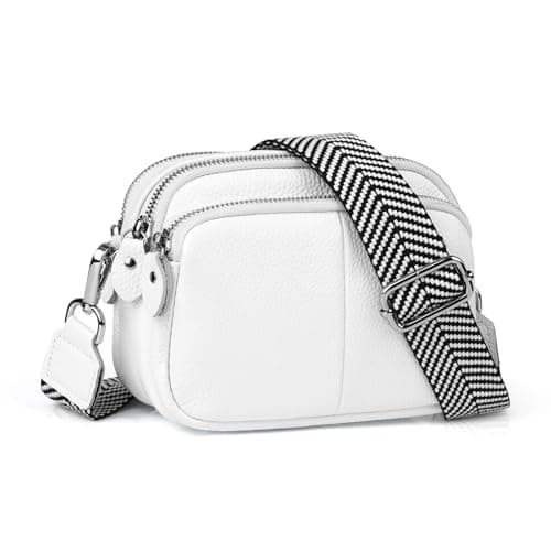 Image of befen Genuine Leather Ladies Cross-Body Bag Over the Shoulder Bag Women White Camera Handbag Crossbody Mobile Phone Bag Purse with Multiple Pockets-White