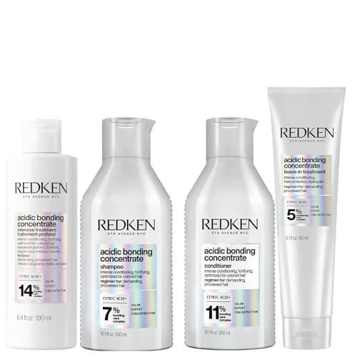 Image of REDKEN Acidic Bonding Concentrate Intensive Pre-Treatment 190ml, Shampoo 300ml, Conditioner 300ml and Leave-In Treatment 150ml, Set For Damaged Hair, Bond Repair with Citric Acid