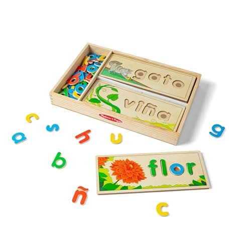 Image of Melissa & Doug Spanish See & Spell Educational Language Learning Toy, Early development & activity toys, Puzzle, Wooden puzzle, Gift for 4 year old boy or girl