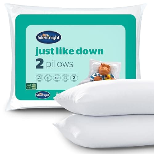 Image of Silentnight Just Like Down Pillow - Hotel Bed Sleep Pillows Cuddle Support Pillow Pair - Machine Washable Soft Comfy Pillows,2 Count (Pack of 1), White