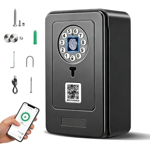 Image of Agrdeed Smart Lock Box Key Safe, Fingerprint Key Box, APP Control & PIN Code, Bluetooth and Passcode Unlock WallMounted&Door Hanging Security Lock Box, Key Cabinet with Mounting Kit for Home, Garage