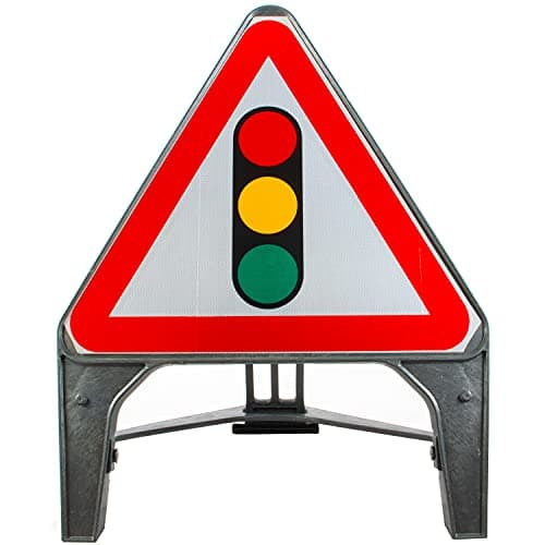Image of Traffic Signals Ahead 750mm Triangle Road Sign 543 - Plastic Temporary Road Street Traffic Safety Sign for Road and Street Works - Freestanding with Reflective Sign Face