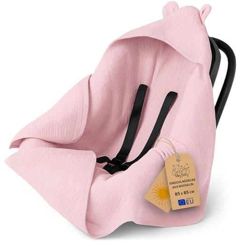Image of Swaddle blanket muslin baby 90x90 cm - footmuff for car seat or stroller ideal for newborns in warmer weather breathable and lightweight Oeko-Tex Powder Pink