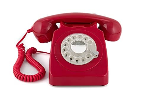Image of GPO 746 Rotary 1970s-style Retro Landline Phone - Curly Cord, Authentic Bell Ring - Red