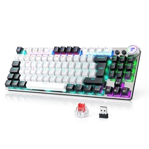 Image of TECURS Mechanical Gaming Keyboard Wireless, 80% TKL Backlit Bluetooth Mechanical Keyboard Red Switch QWERTY, Tri-Mode (2.4G/BT5.0/Wired), Anti-Ghosting, LED Lighting for Computer/PC/Windows/Xbox