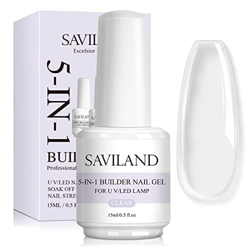 Image of Saviland 5 in 1 Builder Nail Gel - Clear 15ml Builder Base Strengthening Gel U V/LED Gel for Nails Repair Reinforcement Extension, Nail Art Supplies Easy to Shape