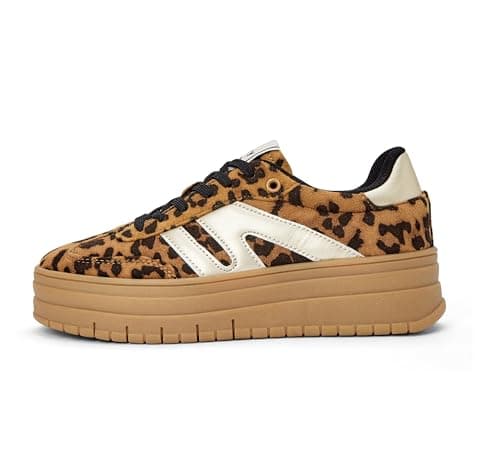 Image of LUCKY STEP Women's Platform Gum Thick Sole Fashion Sneakers Classic Retro Rubber Low Top Casual Tennis Skate Walking Shoes (Leopard, 9US-40EU-7UK)