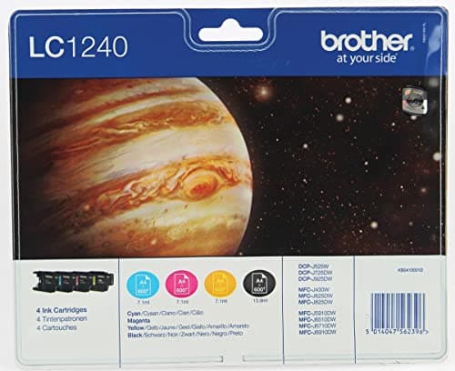 Image of Brother LC-1240BK/LC-1240C/LC-1240M/LC-1240Y Inkjet Cartridges, Black/Cyan/Magenta/Yellow, Multi-Pack, High Yield, Includes 4 x Inkjet Cartridges, Brother Genuine Supplies