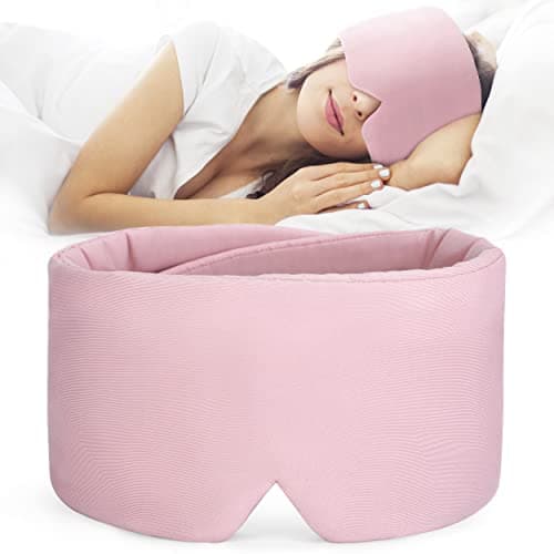 Image of FRESHME Light Blocking Pink Sleep Mask - Handmade Cotton Eye Mask for Sleeping Eye Shade Cover Women Men Girl Soft and Breathable Adjustable Blinder Airplane with Travel Pouch Best Night Companion