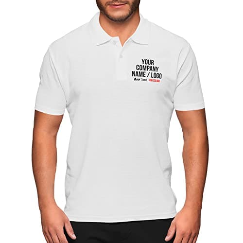 Image of Personalised Work Polo Shirt Your Company Logo Image and Text Mens Custom Workwear Uniform, L, White