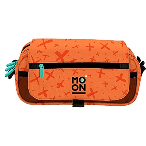 Image of Grafoplás 37546452. Three Compartments School Pencil Case with Flap, Orange, Moon Collection, Size: 23 x 10 x 10 cm