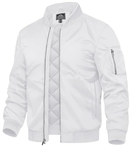 Image of TACVASEN Bomber Jackets for Men Water Resistant Baseball Coats Winter Zipper Bomber Jacket with Pockets White,L