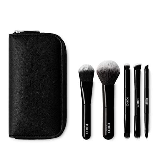 Image of KIKO Milano Travel Brush Set | Travel Pouch with 5 Professional Make Up Brushes for Flawless Makeup | Foundation Brush, Powder Brush, Shading Brush Duo, Blending Brush Duo, Eyeliner-Lip Brush Duo