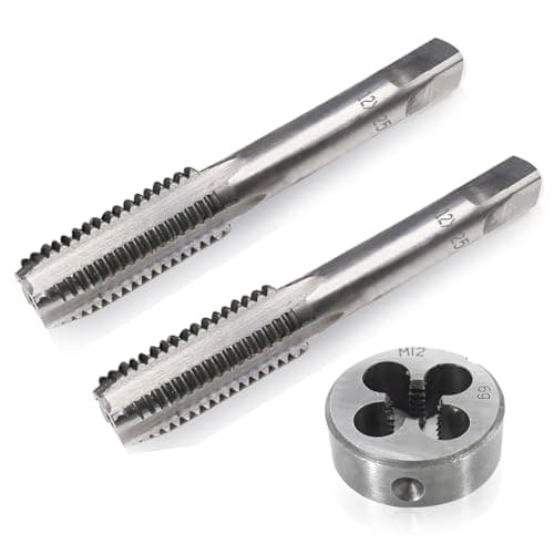 Image of M12 x 1.25mm Metric Tap and Die Set, Thread Screw Tap and Round Threading Dies Straight Fluted Fine Thread Tap and Die Kit Right Hand Threading Tapping Tools for Repair 3pcs