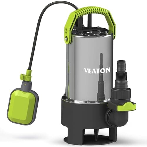 Image of VEATON Portable Submersible Pump 1100W 20000 L/H, Stainless Steel Dirty Water Pump Automatic/Manual Operation by Float Switch, Water Transfer Drainage Pump for Basement Pond Garden Pool Hot Tub