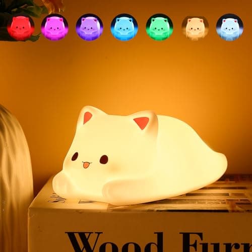 Image of ZKLiLi Night Light for Kids, 16 Colors Cat Lamp Cute Lamp, Dimmable Baby Night Lights for Nursery,Silicone Rechargeable Nightlight for Kids Room, Kawaii Room Decor Cat Decor,Cute Gifts for Girls