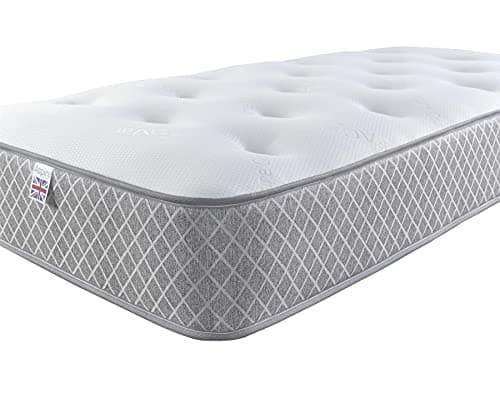 Image of Aspire Beds Quad Comfort Eco Fillings & AC Aspire-Cool Touch Crystal Ortho Luxury Quilted Sleep Surface Hybrid Bonnell Sprung Premium Mattress, Grey Border, 3ft Single (3ft x 6ft3)