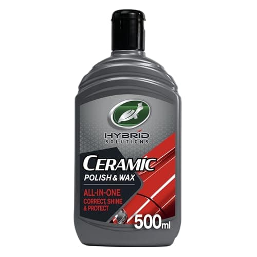 Image of Turtle Wax Hybrid Solutions Ceramic Car Polish and Wax, Light Scratch Remover, Durable Paint Protection, Extreme Water Beading, High Gloss Shine, Hand or Machine Polisher Use, 500ml (Pack of 1)