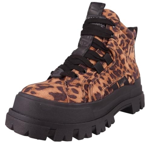 Image of Buffalo Aspha Nc Mid - Black/Beige Leo Faux Leather Width Normal, black, 6 UK