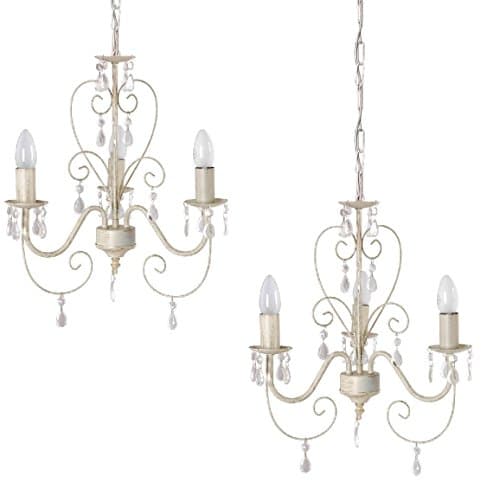 Image of MiniSun | Vintage French-Style 3 Way Chandelier in a Distressed White/Cream Finish | Chandeliers, Home Décor & Improvement Essential | Set of 2 | Mains Wired