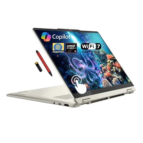 Image of Lenovo Yoga 7 2-in-1 Copilot+ AI PC Laptop, 14" 2K OLED Touch (100% DCI-P3), AMD Ryzen AI 5 340 (Up to 50 Tops), 16GB LPDDR5, 512GB SSD, for Creator Business Professional, Windows 11, EAT 16GB USB PEN