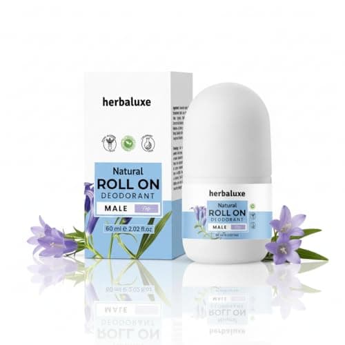 Image of Herbaluxe Natural Deodorant for Men 60ml – Long-Lasting Freshness & Odor Protection with Potassium Alum & Aloe Vera | Gentle Roll-On Deodorant