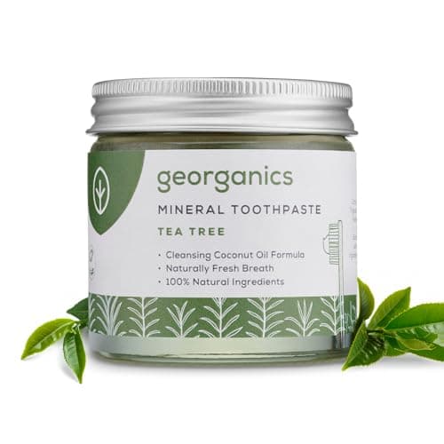 Image of Georganics Mineral Toothpaste - 60ml - Tea Tree Flavour - Fluoride, SLS & Glycerine Free - Non-Foaming Natural Toothpaste with Virgin Coconut Oil - Certified Cosmos Natural, Vegan and Cruelty-Free