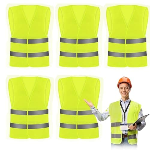Image of CHGANG 5 Pack Hi Vis Vests for Men Women, High Visibility Reflective Safety Vest, Waistcoats Jacket for Outdoor Running Walking Motor Bicycle Drivers (Yellow)
