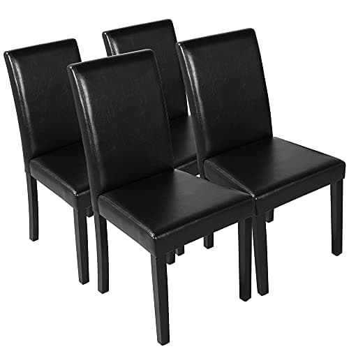 Image of Yaheetech Modern Dining Room Chairs Set of 4 Faux Leather High Back Padded Kitchen Chairs W/Adjustable Solid Wooden Legs for Home and Restaurants Black