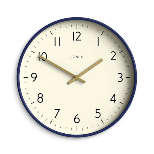 Image of Jones Clocks® Studio wall clock | Modern round clock | 30cm | Dark navy blue | Easy to read numbers | Versatile design for kitchen, living room or office
