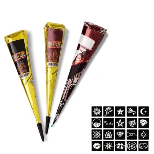 Image of SSKHE Henna Tattoo Temporary Tattoos, Natural Temporary Tattoo Paste Cone, Professional Temporary Art Tattoo Creams, Multi Patterns for Halloween Carnival Christmas Party