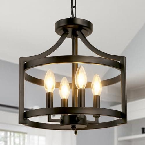 Image of KMaiPem Modern Black Chandelier, 4-Light Farmhouse Rustic Chandeliers Convertible Ceiling Lights, Vintage Metal Lantern Pendant Light for Living Room Bedroom Entryway Foyer Kitchen