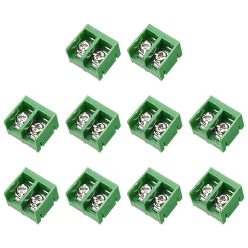 Image of sourcing map 2 Positions Terminal Block, 0.78"x0.7" 300V 30A 9.5mm Pitch PA66 Single Row PCB Mount Screw Terminals Strip Pack of 10, Green