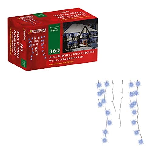 Image of Christmas Workshop 78650 360 Icicle LED Outdoor Christmas Lights | 8.5 Metres | Blue & White Colour | Indoor & Outdoor Fairy Lights | Weddings & Gardens | 8 Functions | Mains Powered